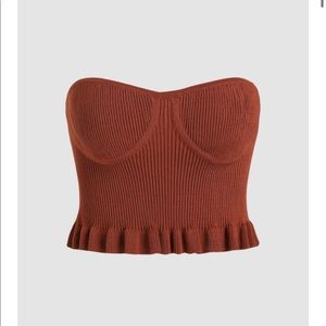 Rib Knit Ruffle Hem Corset Tube Top